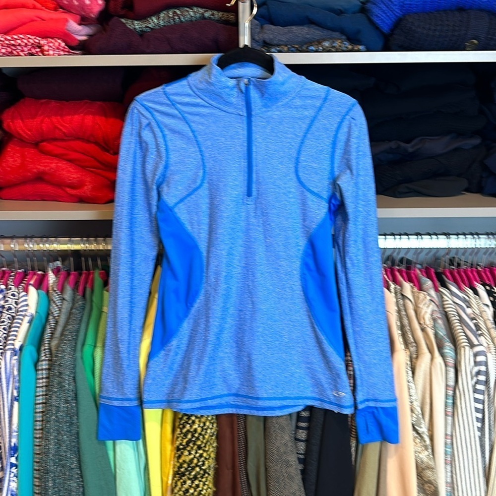 Champion blue long sleeve quarter zip mock neckk athletic top